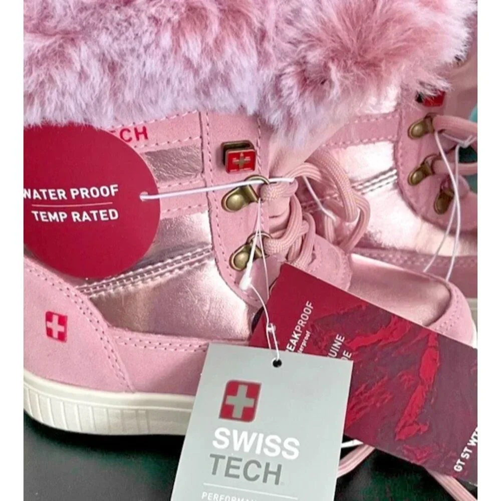 SWISS TECH BABY GIRL 3M Pink Faux Fur Suede Waterproof Boots SIZE 6 NEW